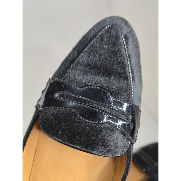LUCCHESE WOMEN'S BLACK PONY HAIR LEATHER W/ PATENT LEATHER INLAY LOAFER SZ 7.5B - Picture 7 of 8